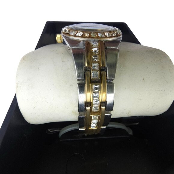George Two-Tone Gold Silver Quartz Watch Rhinestone Accents Needs New Battery - Picture 6 of 7